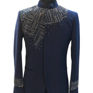 Navy Blue Cutdana Embroidered Jodhpuri Suit