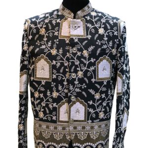 Black Raw Silk Embroidery Jodhpuri Suit
