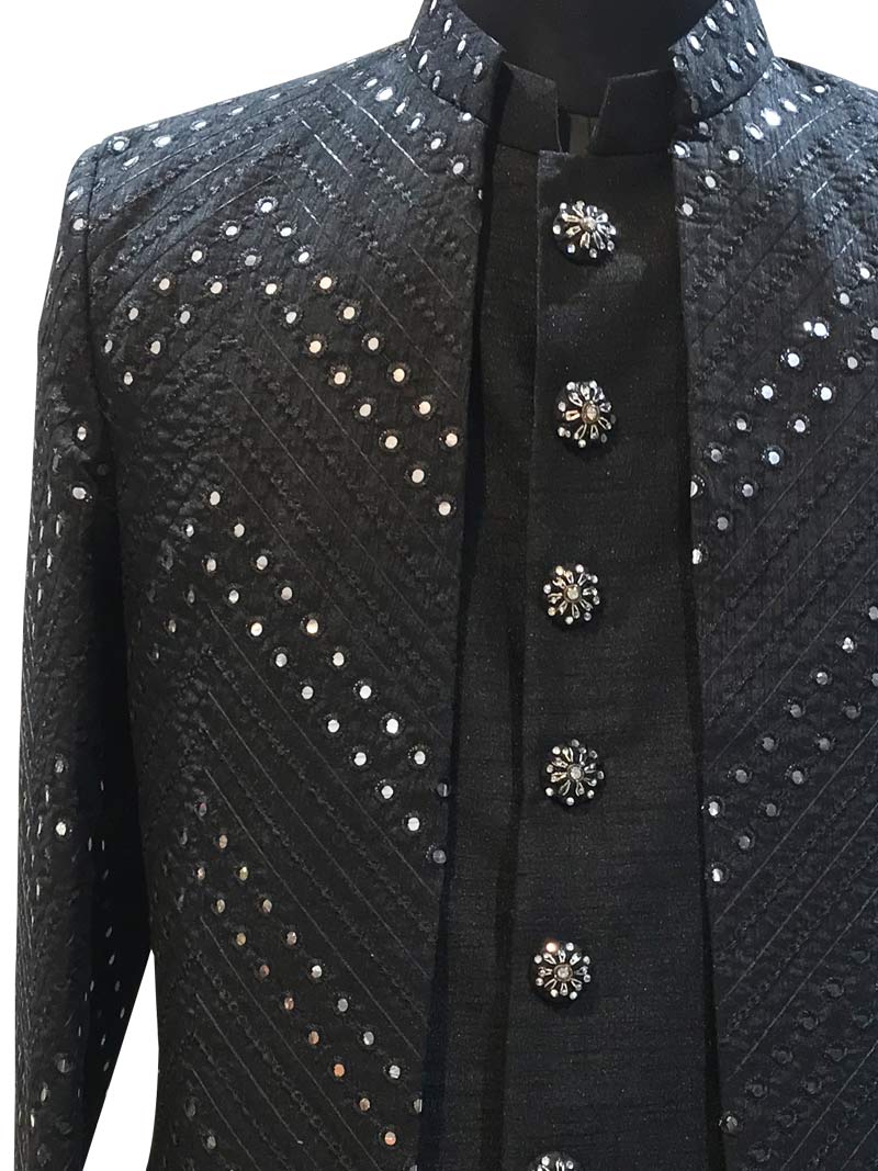 MBR-JPE-009-2 Black Color Chikan & Mirror Work Shrug Jodhpuri Suit