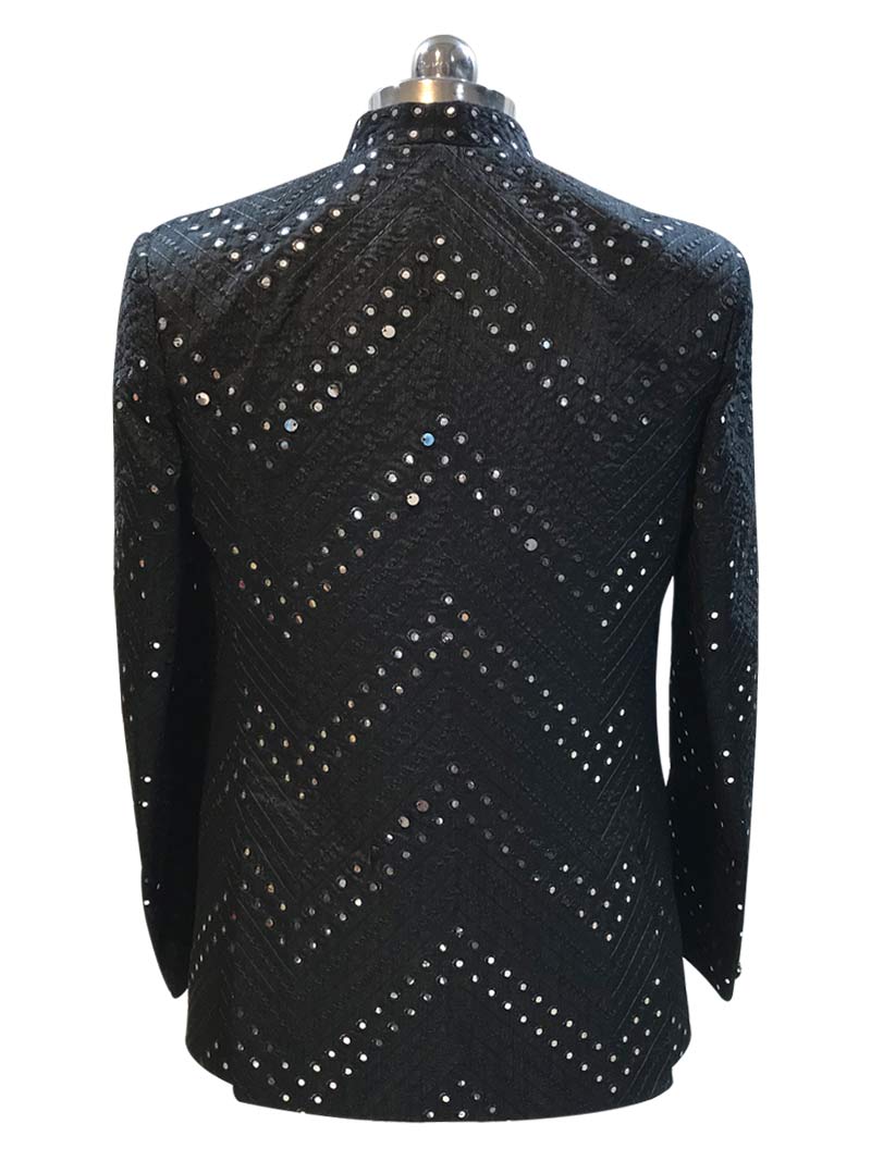 MBR-JPE-009-5 Black Color Chikan & Mirror Work Shrug Jodhpuri Suit