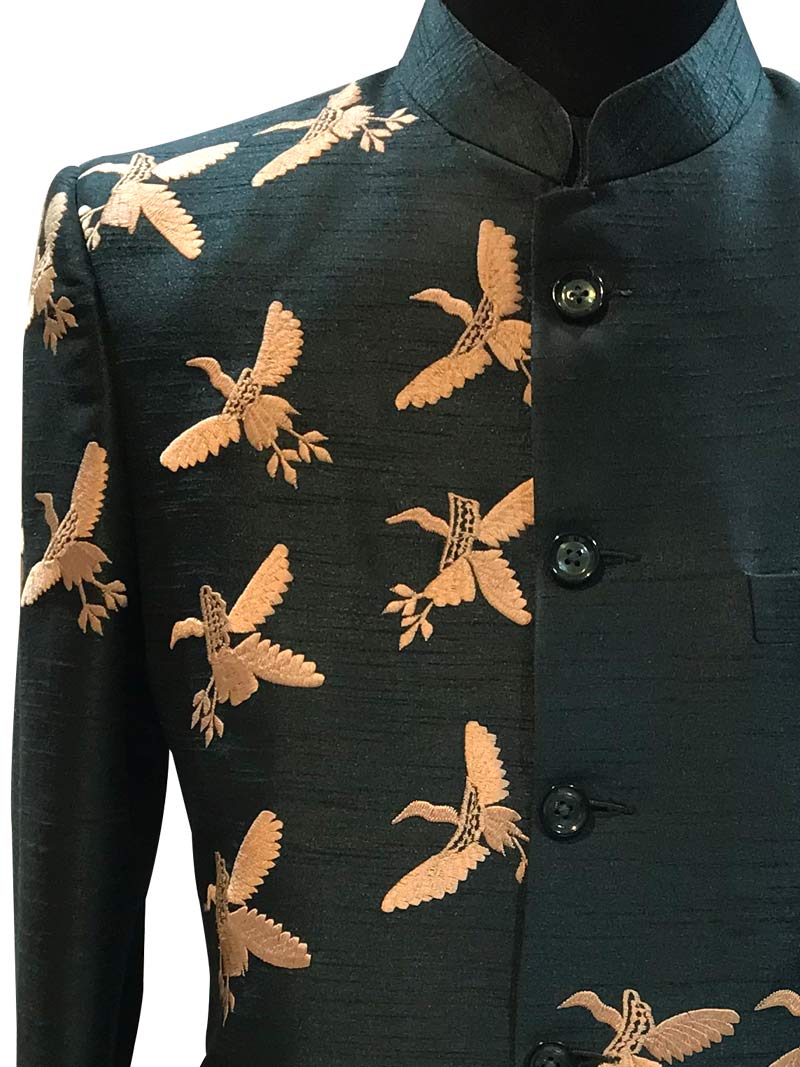 MBR-JPE-010-2 Dark Green Raw Silk Embroidery Jodhpuri Suit