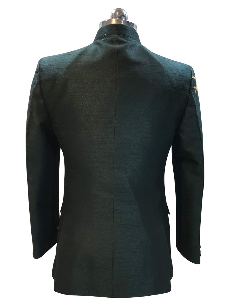 MBR-JPE-010-5 Dark Green Raw Silk Embroidery Jodhpuri Suit