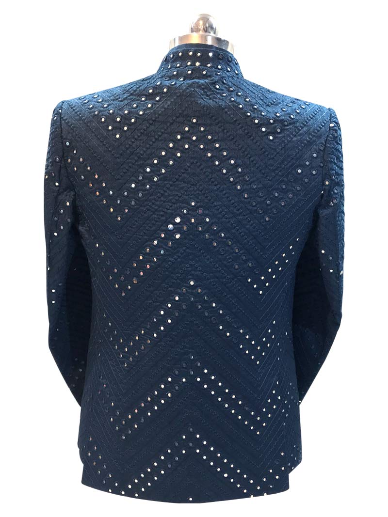 MBR-JPE-011-5 Peacock Blue Color Mirror Work Shrug Jodhpuri Suit