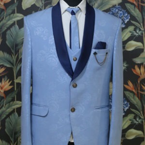 Sky Blue Floral Self Printed Suit