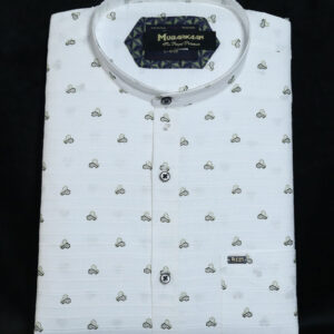White Self Design Printed Shirt