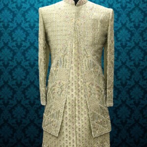 Pista Green Allover Work Sherwani