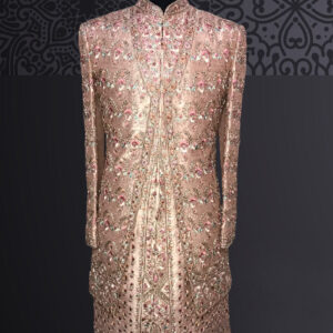 Peach Curtana Dabka Work Sherwani