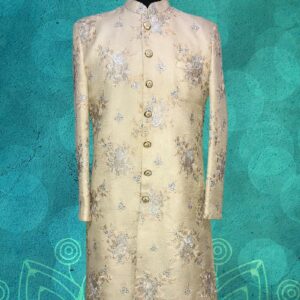 Silk Embossed Self Printed Sherwani