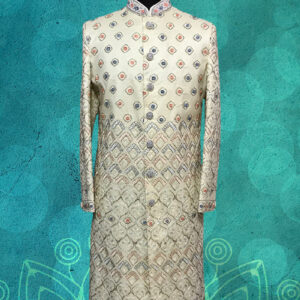 Cream Beaded Handwork Sherwani