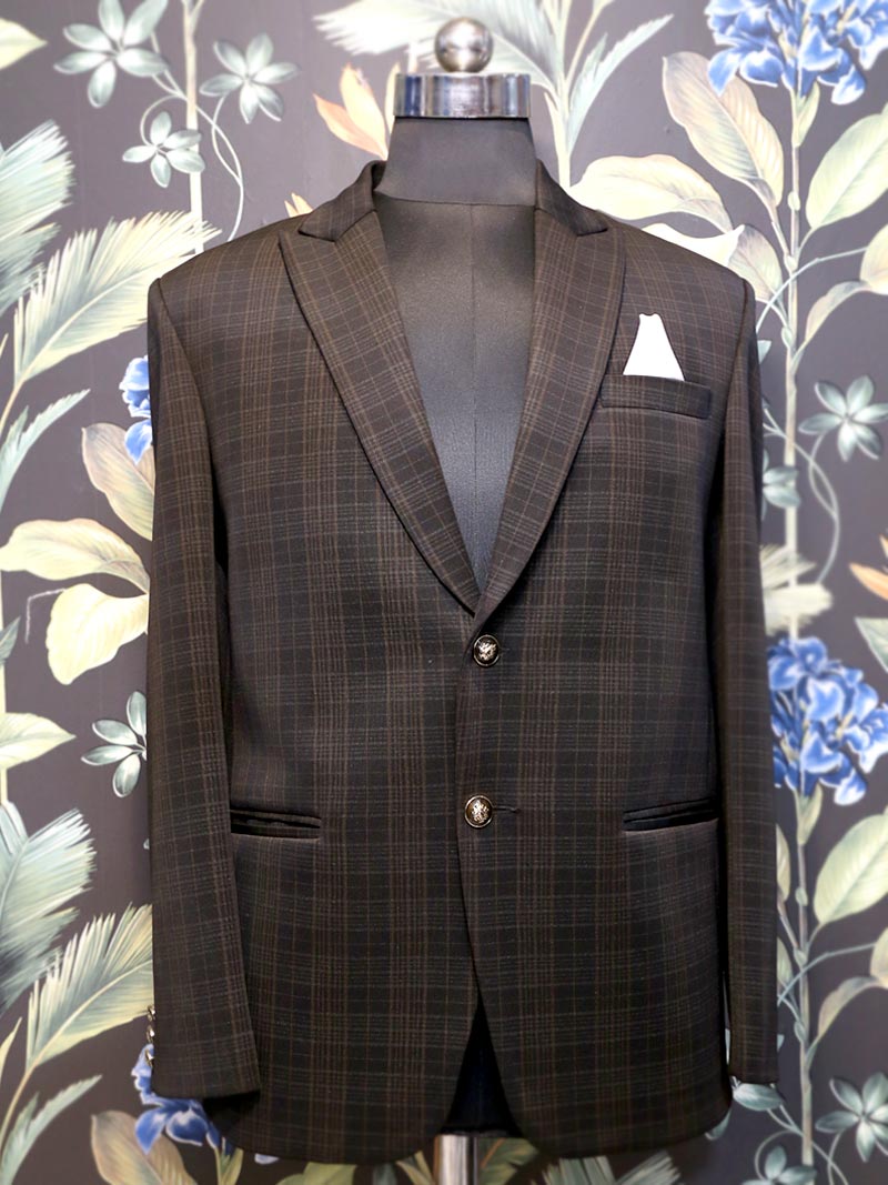 Men Brown Checked Single Breasted Casual Blazer