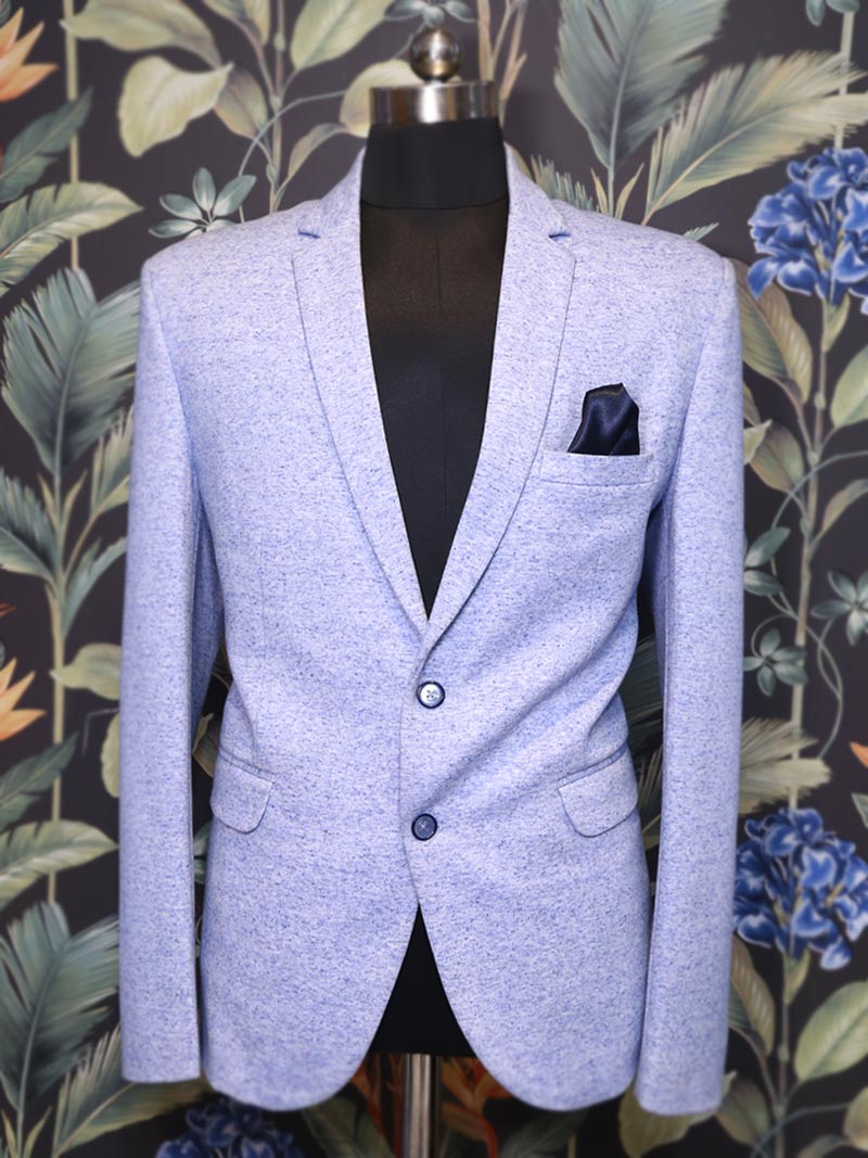 Men Light Grey Self Single-Breasted Blazer