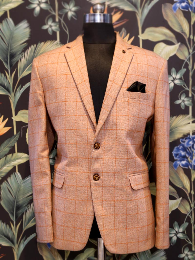 MBRK-BLZ-011-01 Orange Checked Formal Blazer
