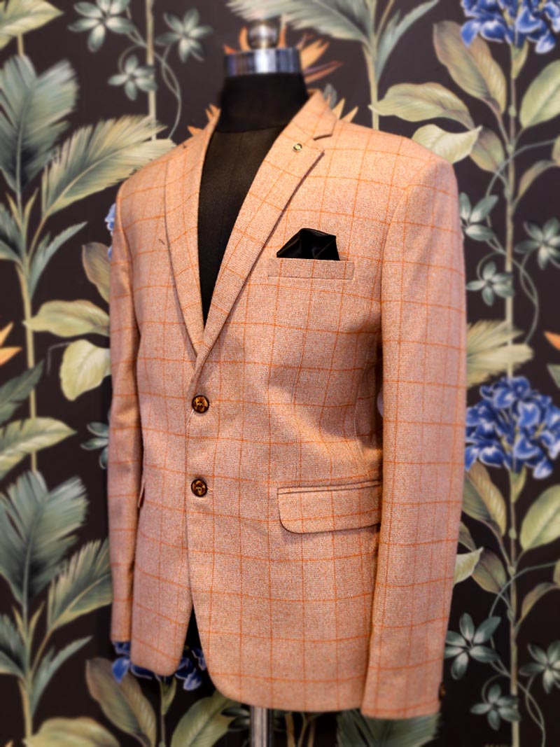 MBRK-BLZ-011-02 Orange Checked Formal Blazer