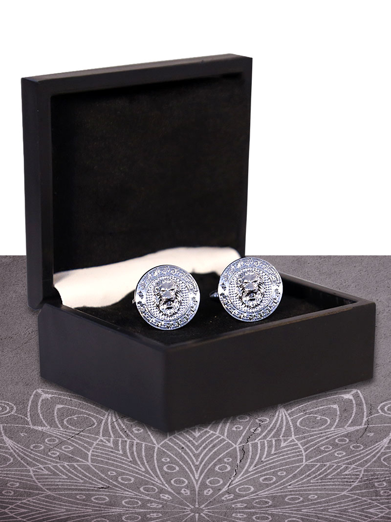 Silver Lion Face Coin Style Cufflinks