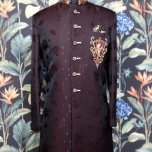 Wine Floral Achkan Style Indo Western Set