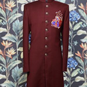 Maroon Achkan Style Indo Western Set