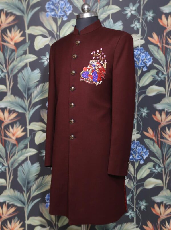 Maroon Achkan Style Indo Western Set