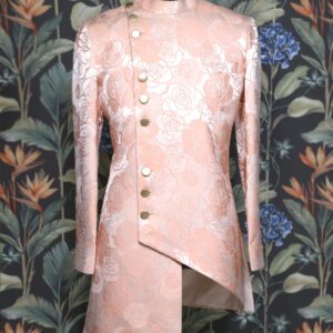Peach Floral Silk Indo Western Set