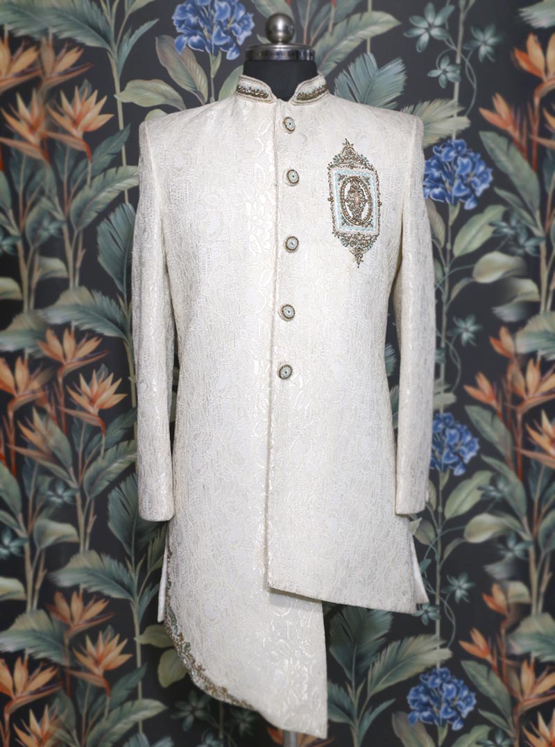 Cream Self Printed Indo Western Set