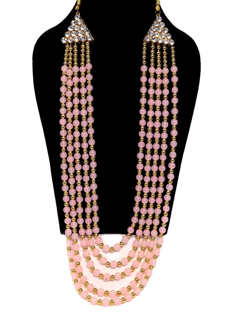 MBRK-MALA-002 Peach Pearl Mala With Golden Beads