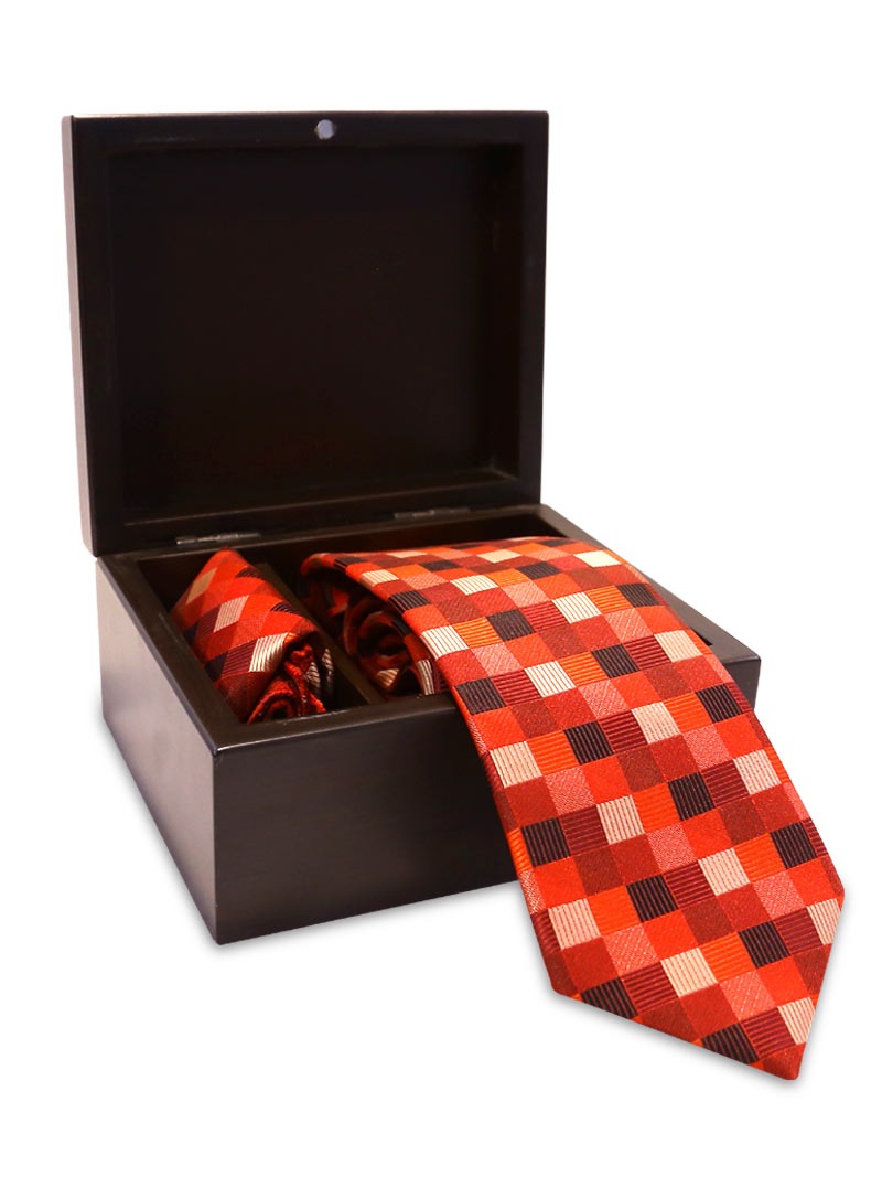 MBRK-TSET-009 Square Pattern Tie and Pocket Square Set