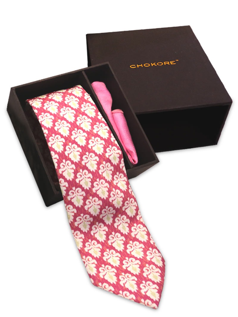 MBRK-TSET-010 Crimson Printed Tie and Pocket Square Gift Set