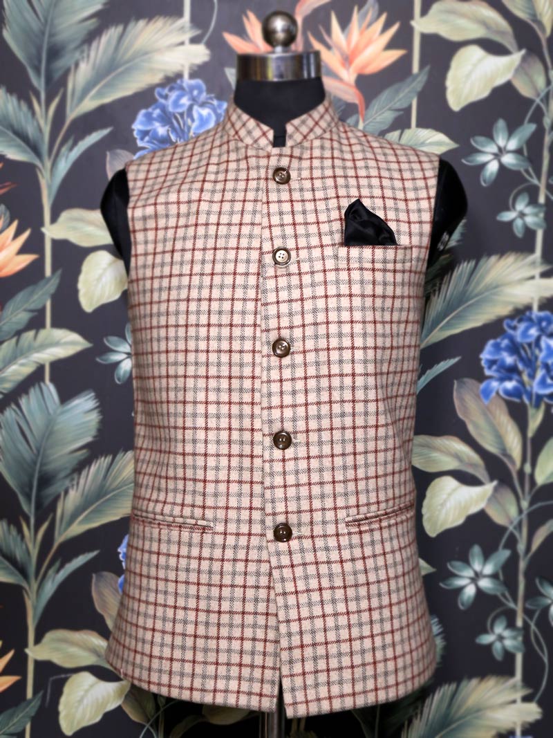 MBRK-WC-028 Tweed Check Waistcoat