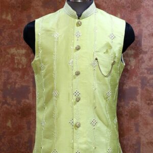 Pista Green Embroidered Waistcoat