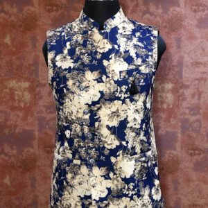 Navy Blue Floral Waistcoat