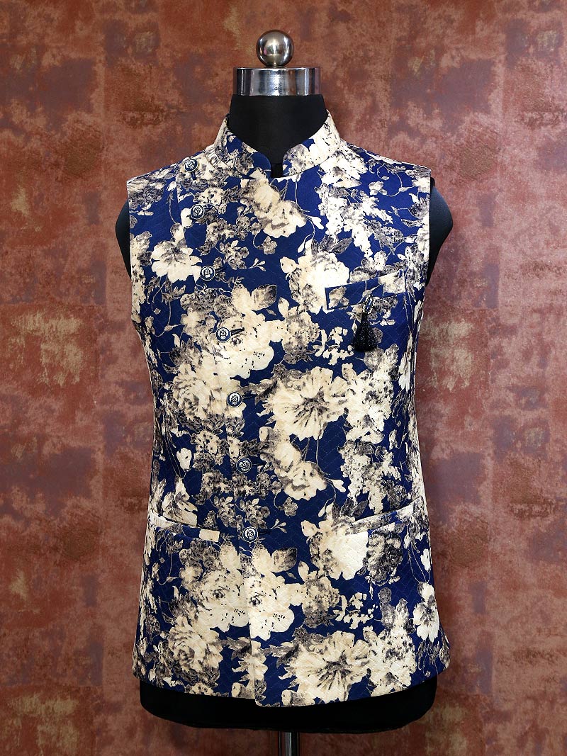 Navy Blue Floral Waistcoat