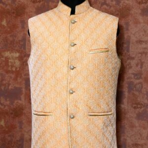 Orange Self Design Waistcoat