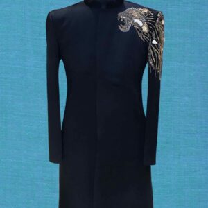 Black Embroidered Tiger Indo Western