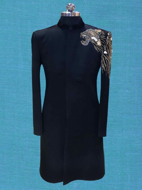 Black Embroidered Tiger Indo Western