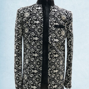 Black Micro Velvet Computerised Thread work Jodhpuri Suit